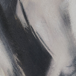 Close-up of Clary canvas art highlighting textured black and white brush strokes