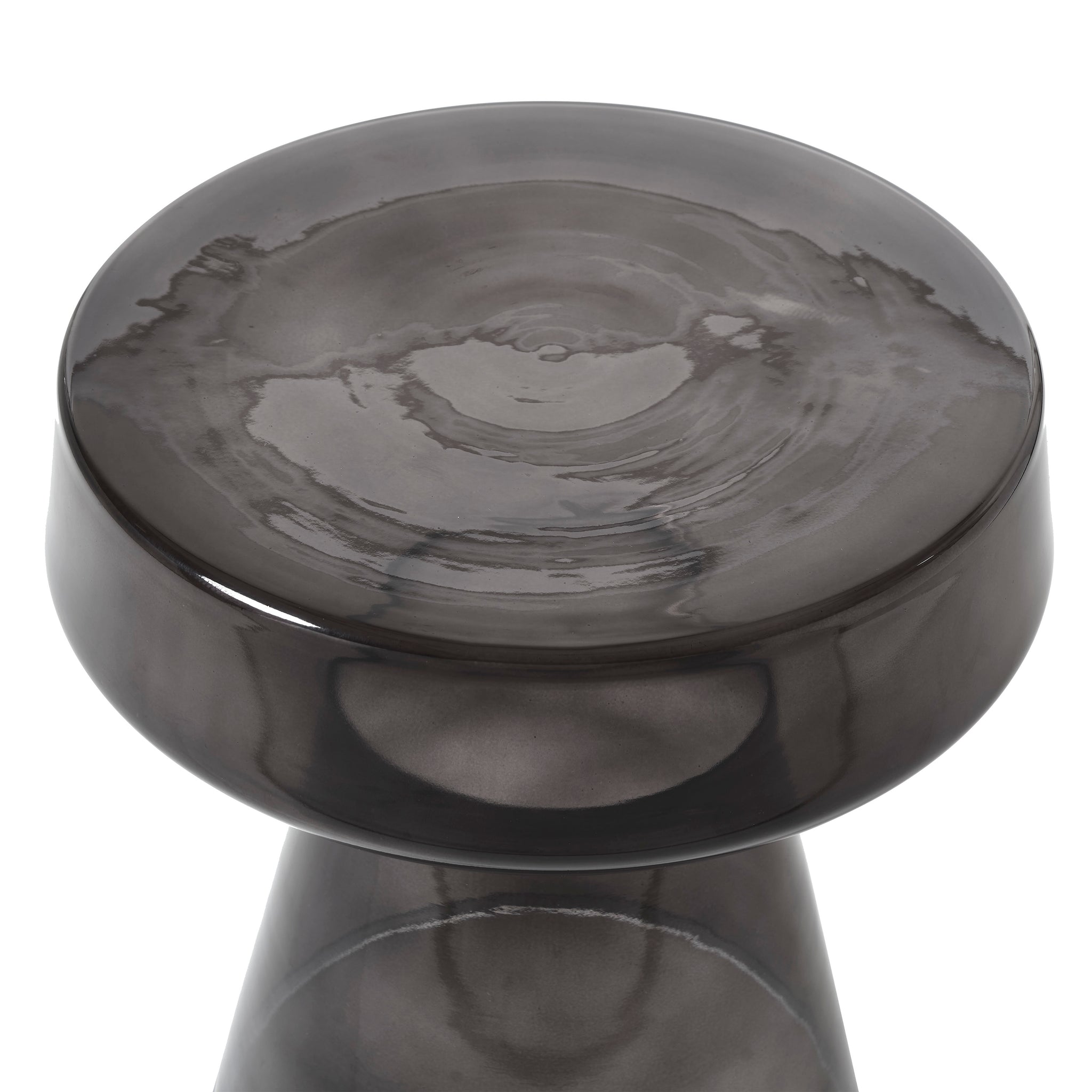 Lavinia table in dark smoke color showing the top surface with a unique pattern