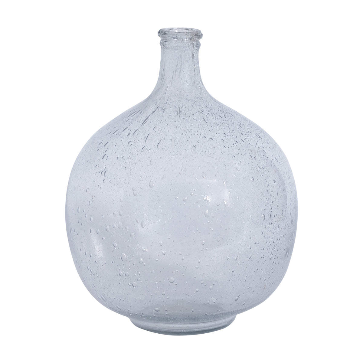 Mirabella vase by Renwil, clear glass with bubble texture, round shape, top view