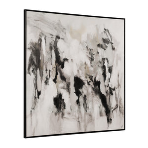 Celba canvas art viewed from an angle, showcasing abstract black and beige design