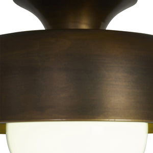 Close-up of Flare Flush Mount by Renwil showing bronze finish and white glass.