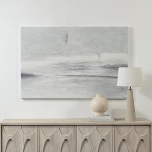 Benalla Canvas Art hanging above a wooden console with a lamp and vase, in a modern setting.