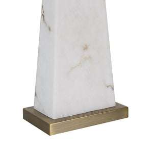Close-up of Nisrine Table Lamp's marble base with gold square pedestal
