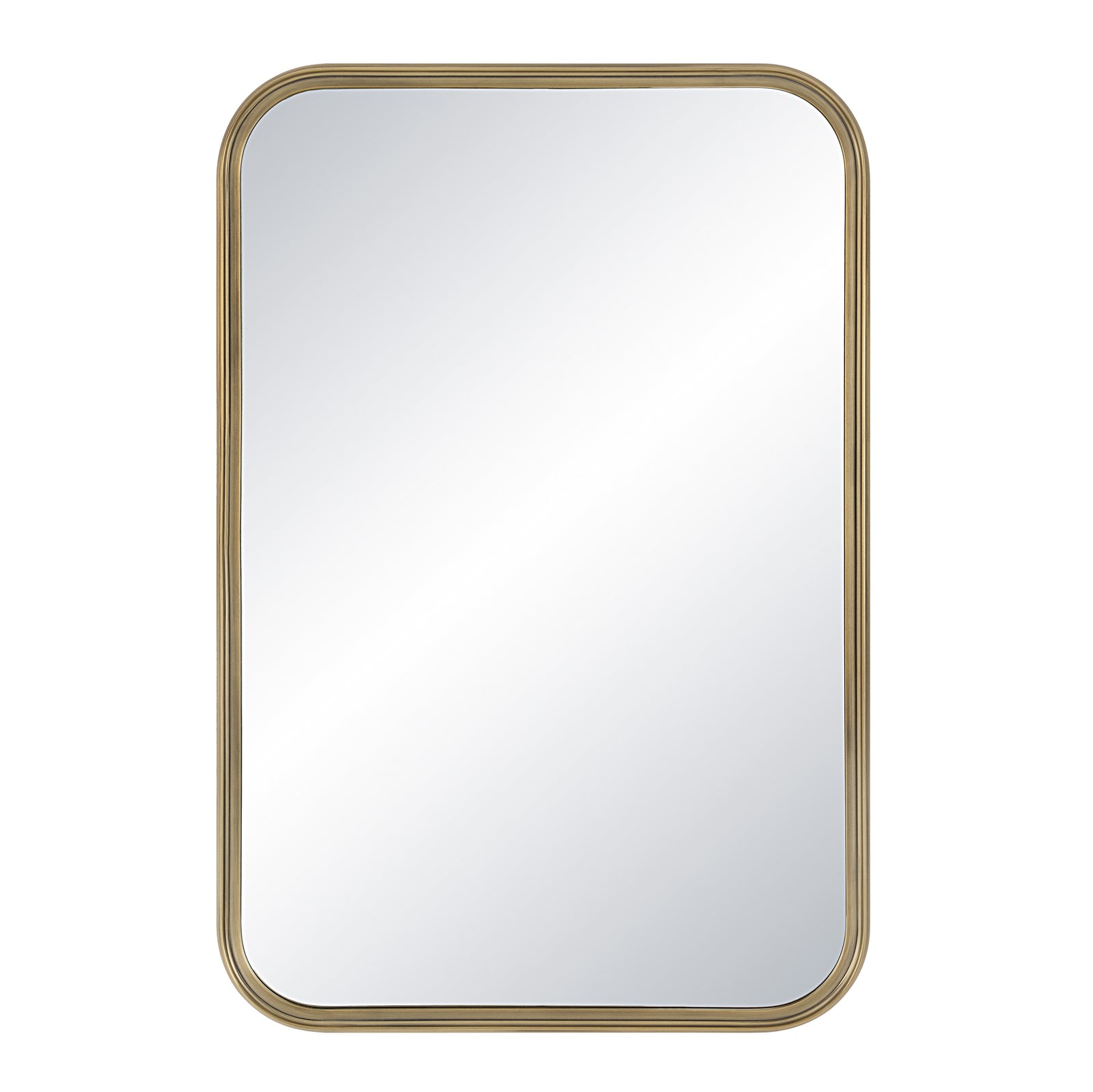 Jyn mirror by Renwil, rectangular shape with a gold metal frame and clear reflective surface.