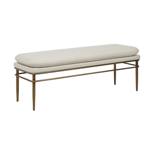 Paredes 18.0" Height Bench featuring cream upholstery and gold metal frame, angled view.