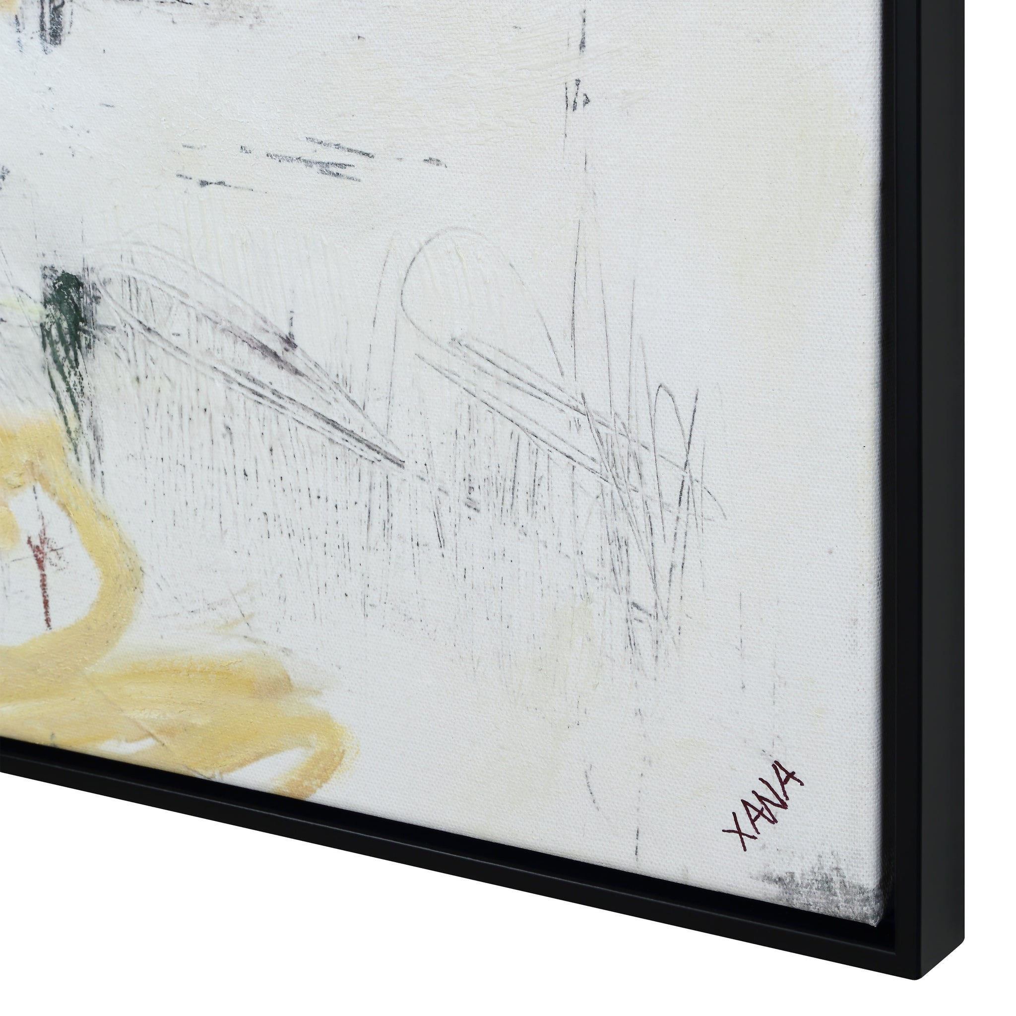Close-up view of Cinta canvas art, highlighting brush strokes and textures in muted tones.