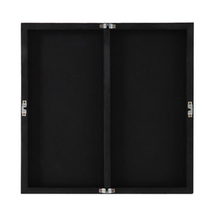 Back view of Cellier artwork showing a black frame with hinges.