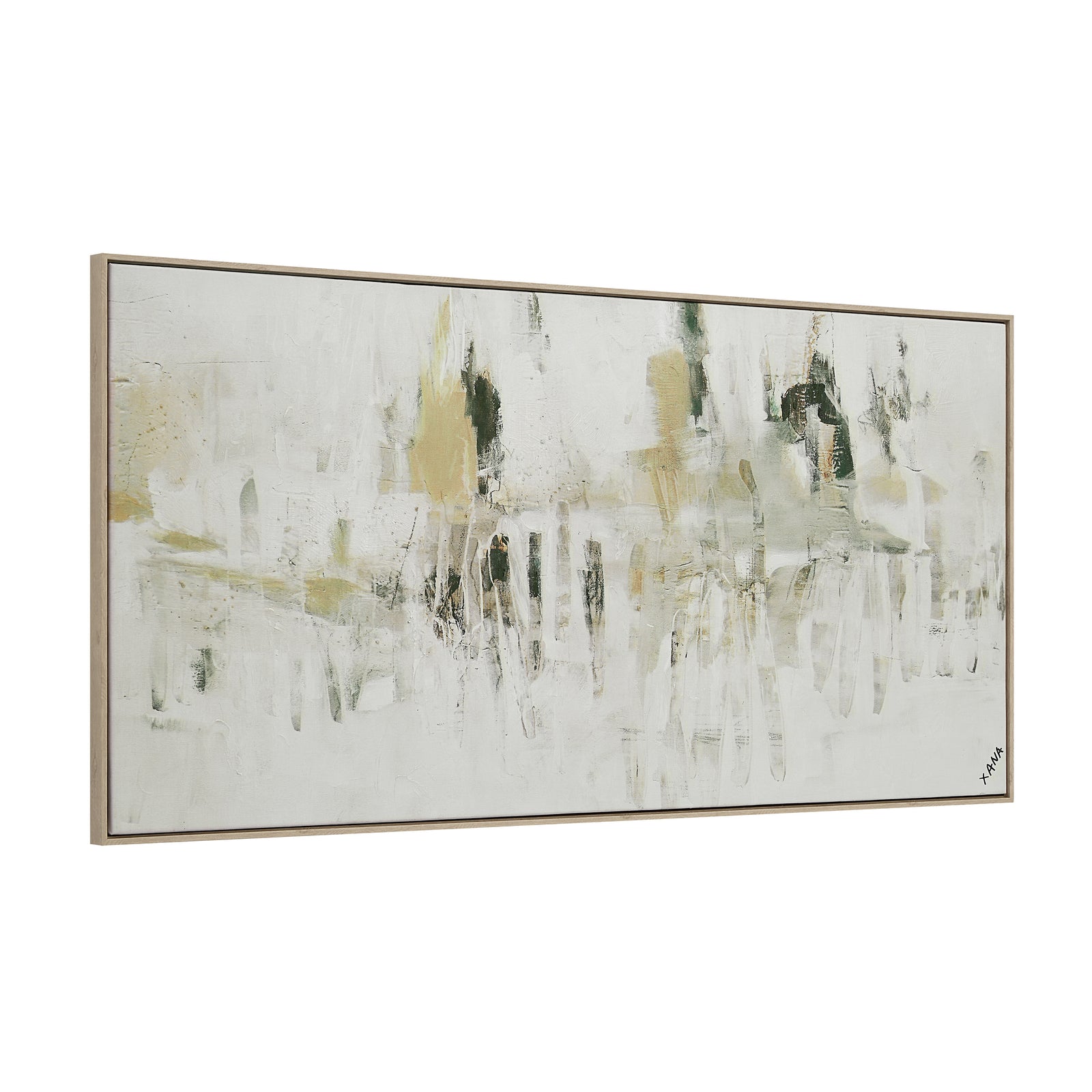 Oriel canvas art featuring abstract design in neutral tones with green accents