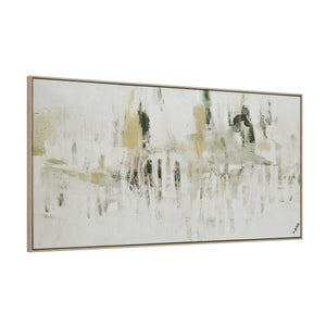 Oriel canvas art displayed at an angle, showcasing abstract patterns in soft colors