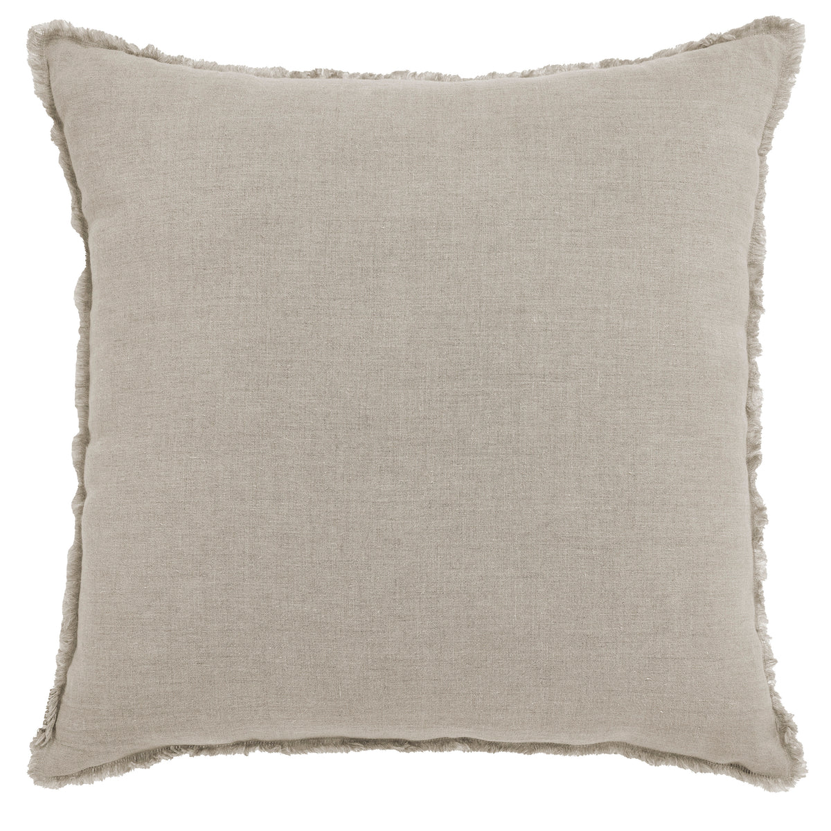 Ignatia Indoor Pillow in light beige with frayed edges, showcasing soft texture.
