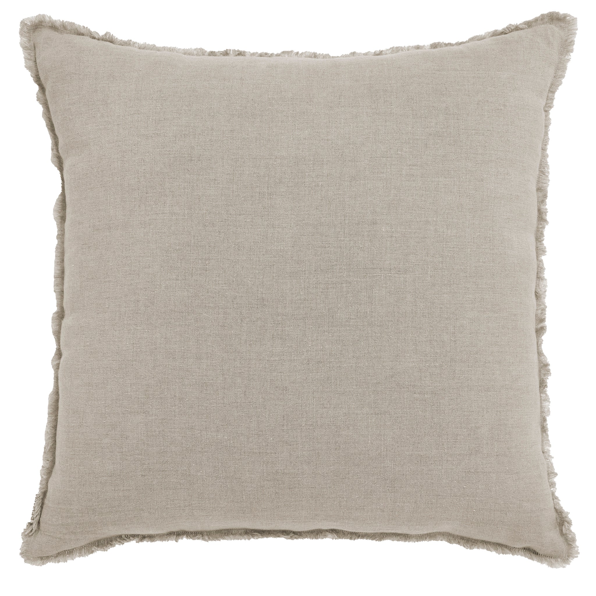 Ignatia Indoor Pillow in light beige with frayed edges, showcasing soft texture.
