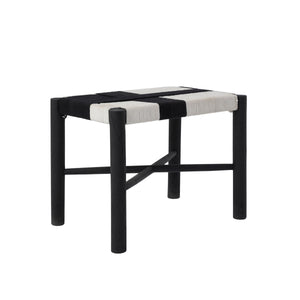 Plex stool by Renwil featuring a black and white woven seat with a black wooden frame.