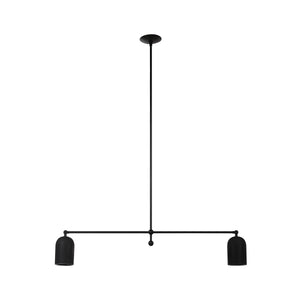 Saskia black ceiling light fixture with two bell-shaped shades and a sleek linear design