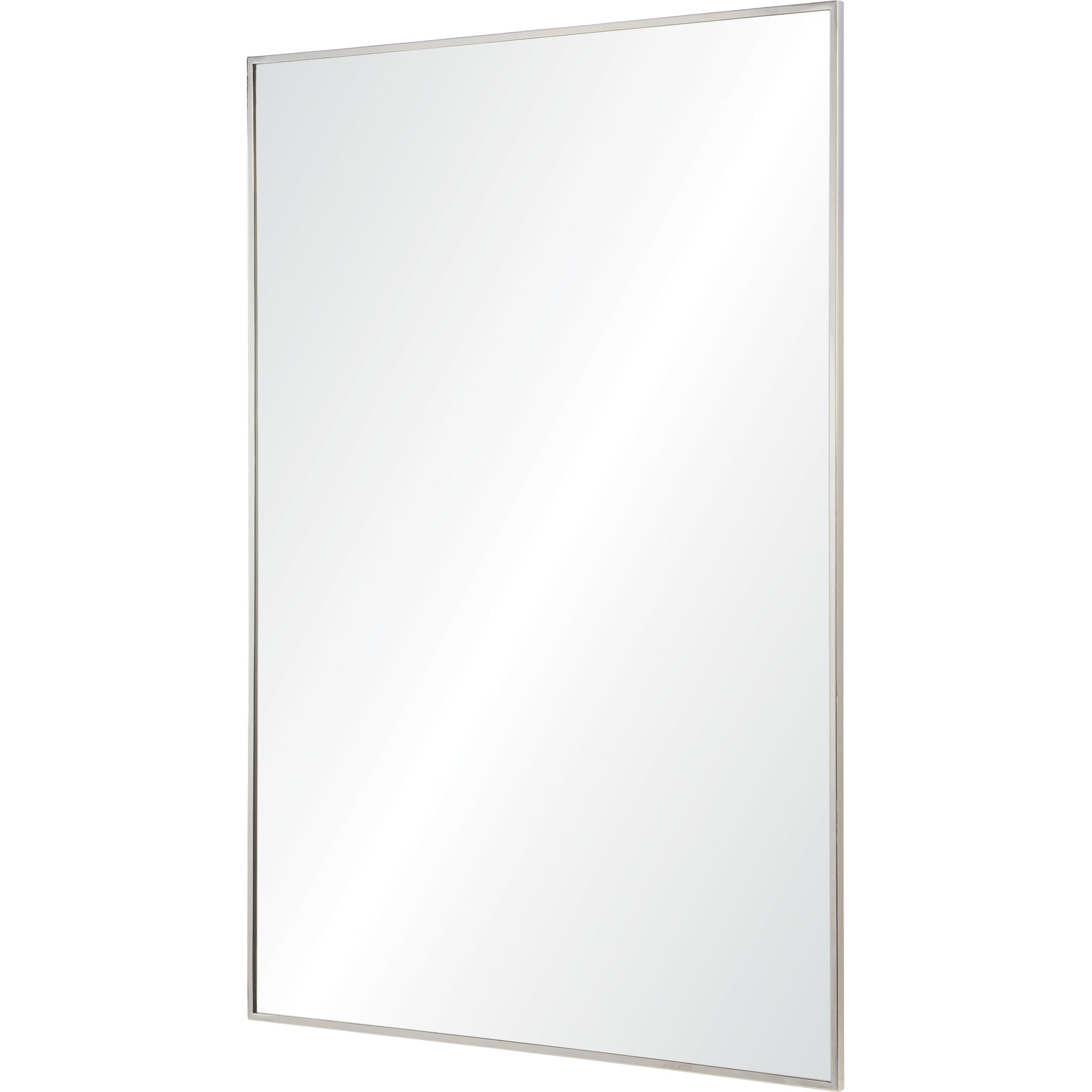 Carmelle Wall Mirror featuring a modern silver border, angled view showcasing its reflective surface.