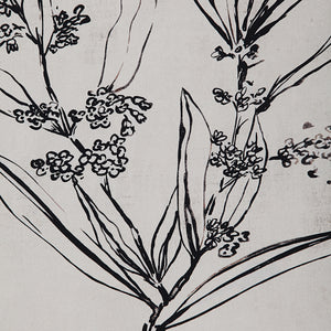Basset canvas art featuring black line drawings of floral elements on a light background.