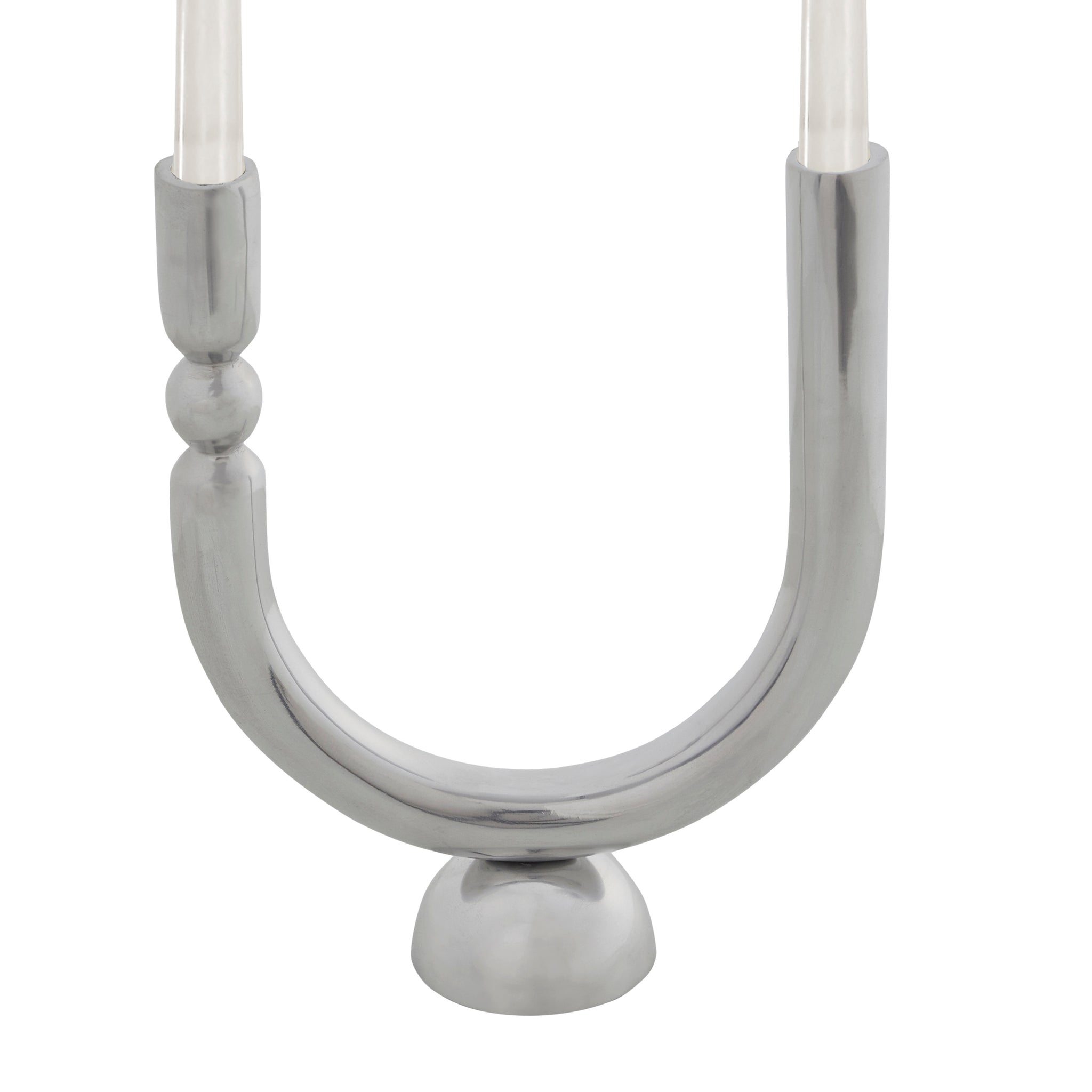 Darnay Candle Holder by Renwil in polished silver, featuring a curved design with a round base.