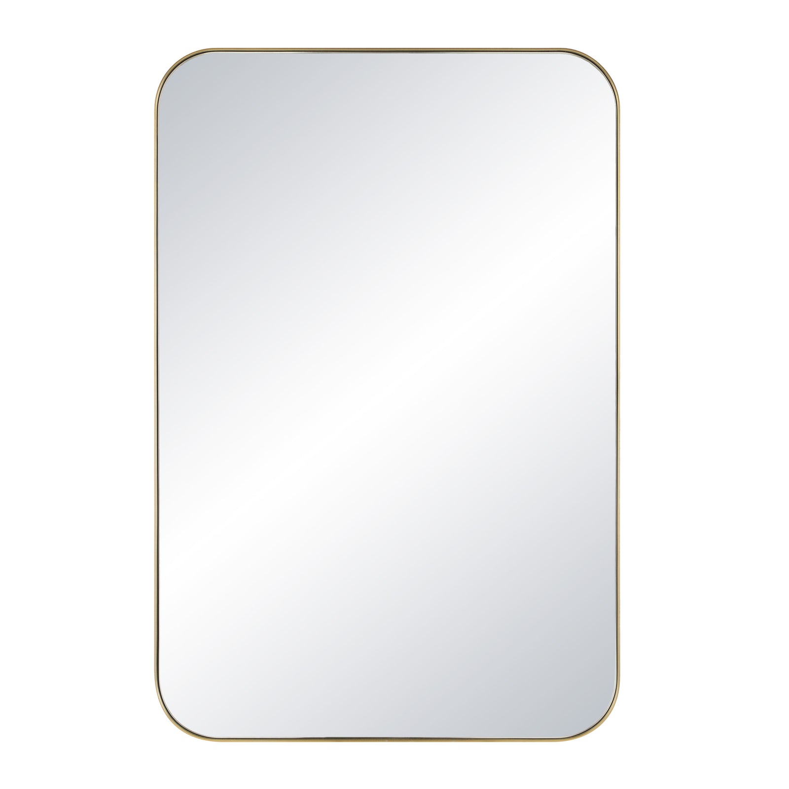 Vesey Wall Mirror with rounded corners and a gold frame, reflecting light.