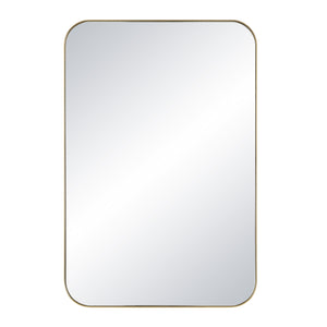 Vesey Wall Mirror with rounded corners and a gold frame, reflecting light.