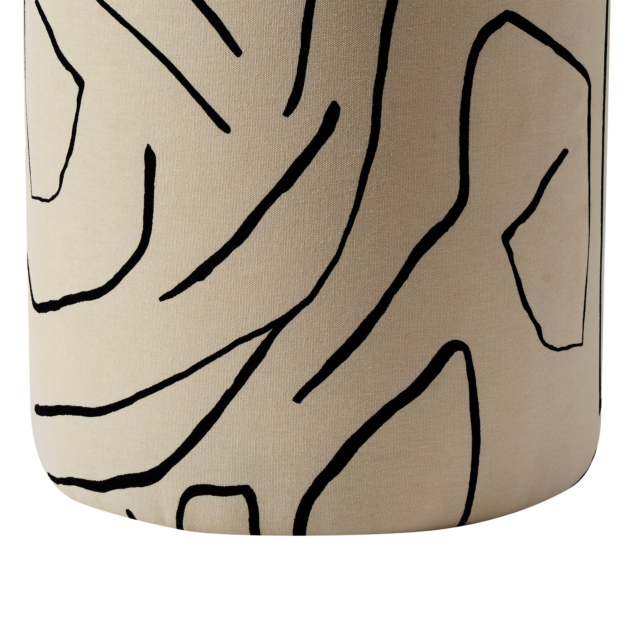 Rachelle Stool close-up showing beige fabric with black abstract lines
