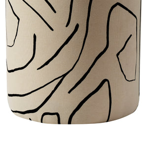 Rachelle Stool close-up showing beige fabric with black abstract lines