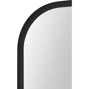 Close-up of Jackline Wall Mirror's rounded top and black frame detail.