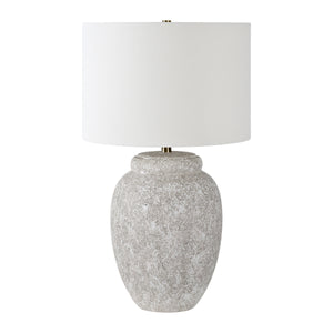 Wassily Table Lamp with a textured light gray ceramic base and a white fabric shade.