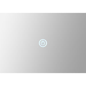 Blanca Led Mirror close-up showing power button, sleek reflective surface.