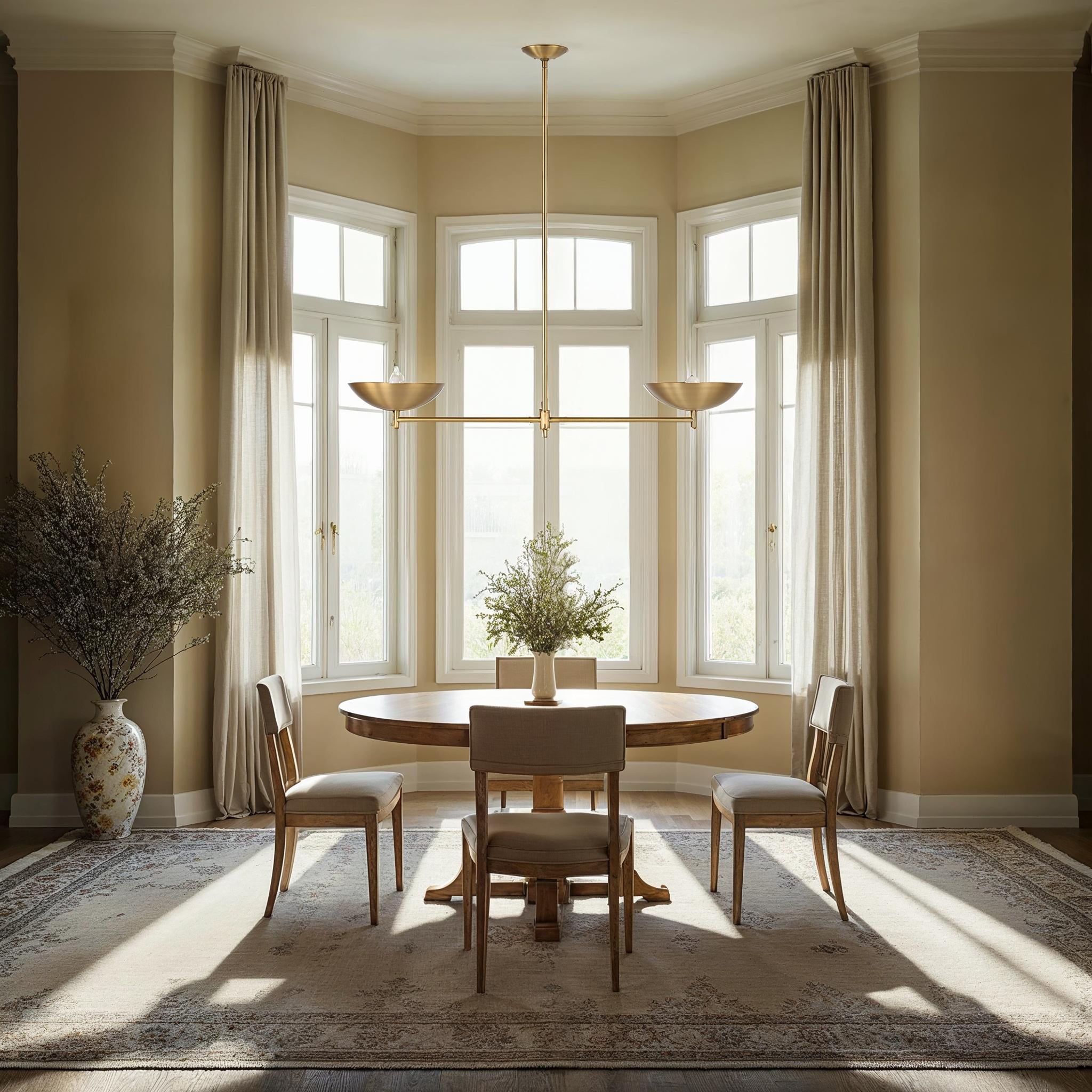 Waxlow lighting in a dining room setting above a round table with chairs