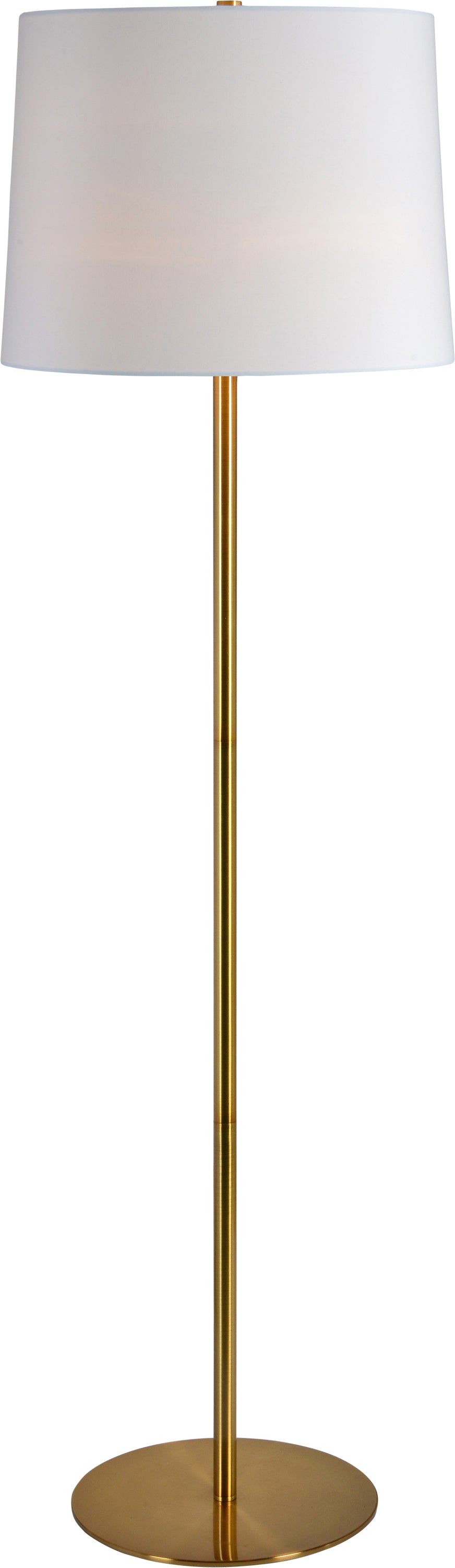 Radison Floor Lamp with a white fabric shade and gold metal base, standing upright.
