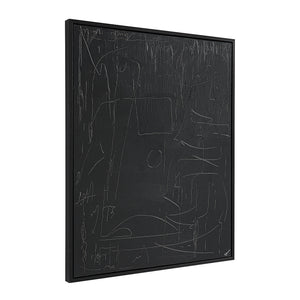 Haiku Canvas Art by Renwil displayed at an angle, showing abstract white lines on black