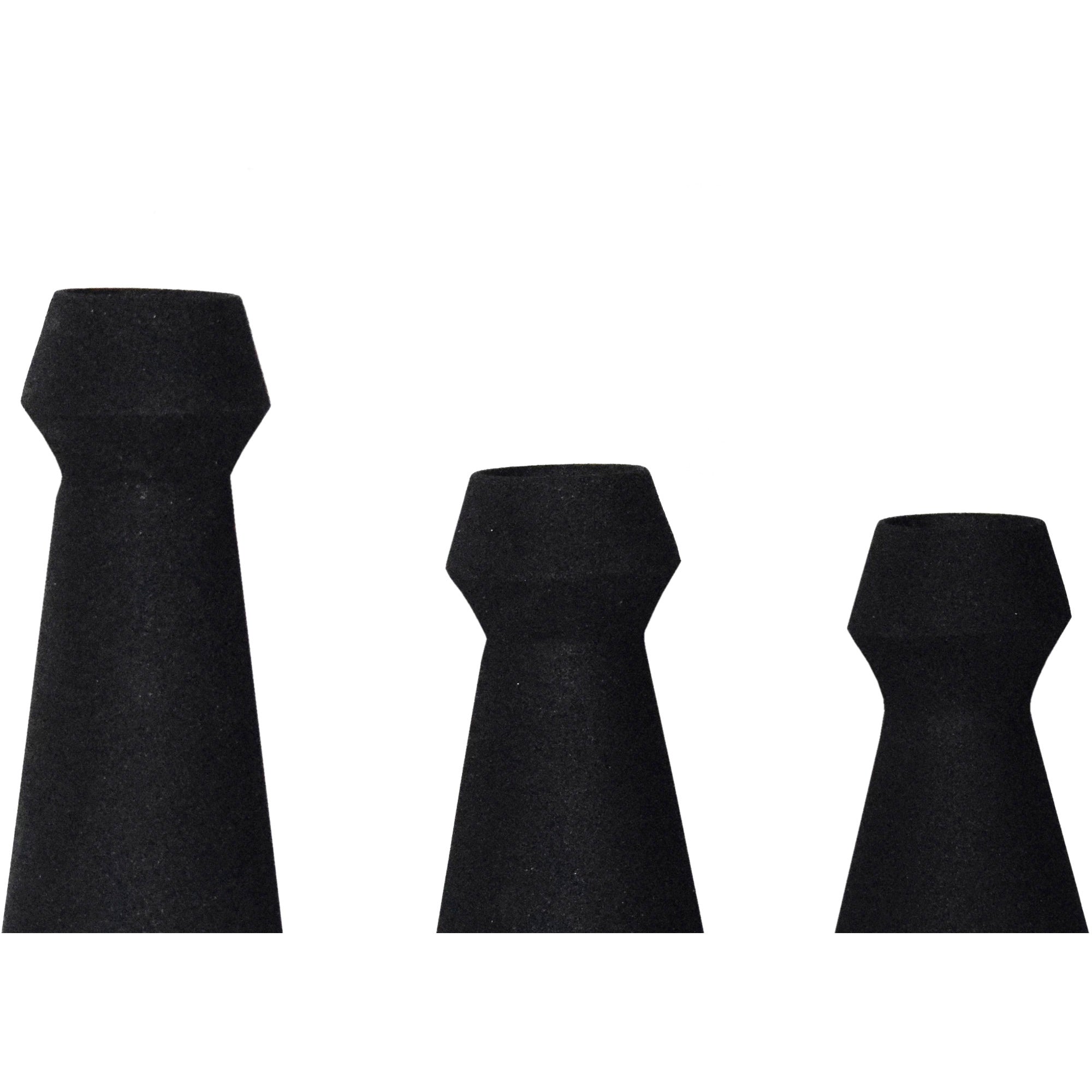 Granfeld Vase by Renwil in black, three geometric vases with a matte finish.