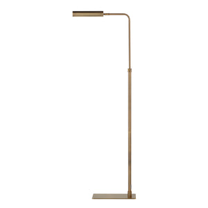 Kane floor lamp by Renwil featuring a minimalist brass structure and angled shade