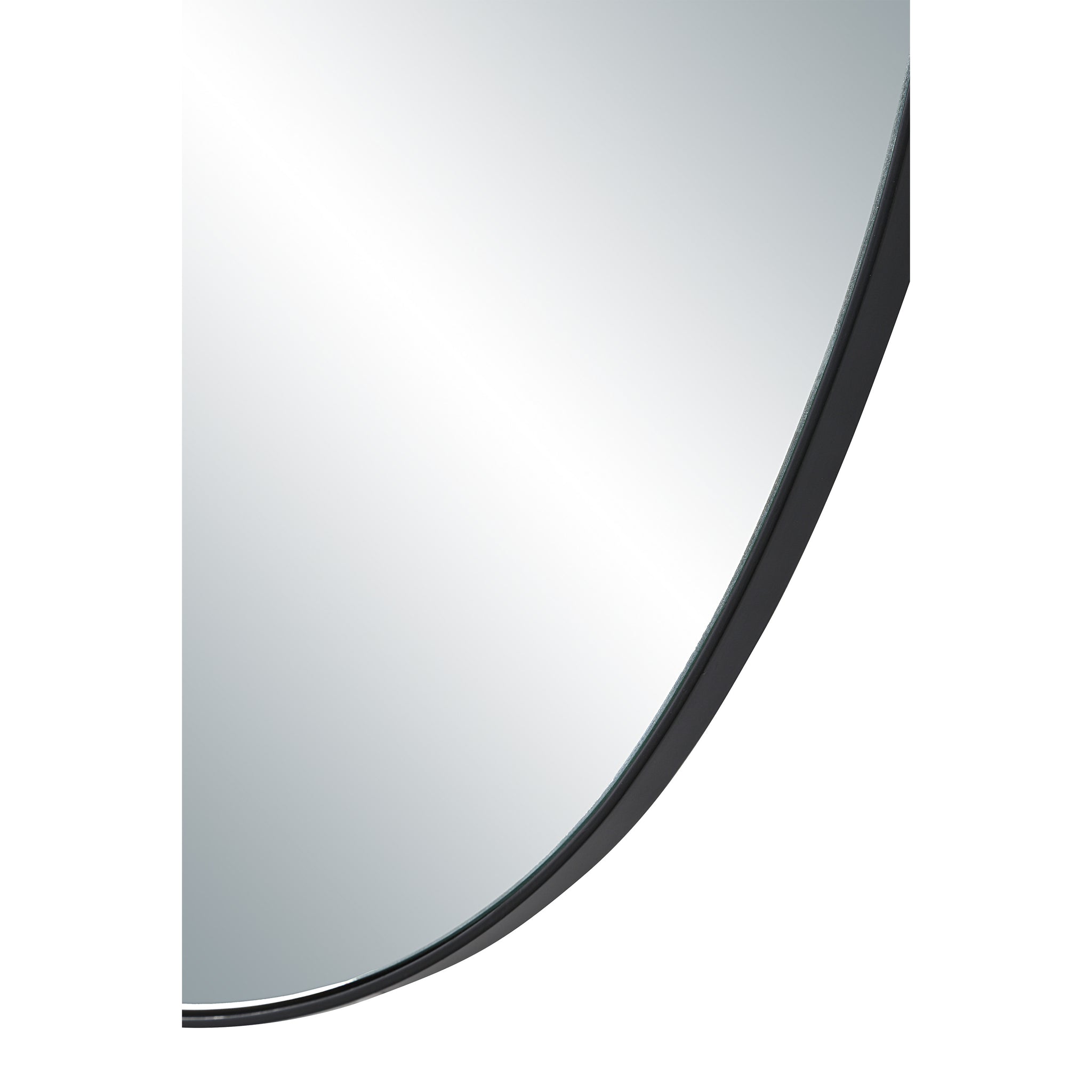 Close-up of Messini mirror edge, showcasing the black frame and reflective surface.