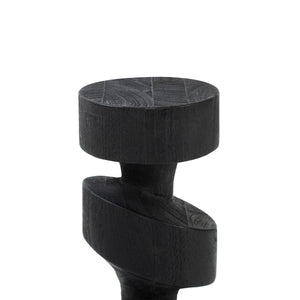 Beckton statue by Renwil, close-up of black wood spiral design, smooth texture.