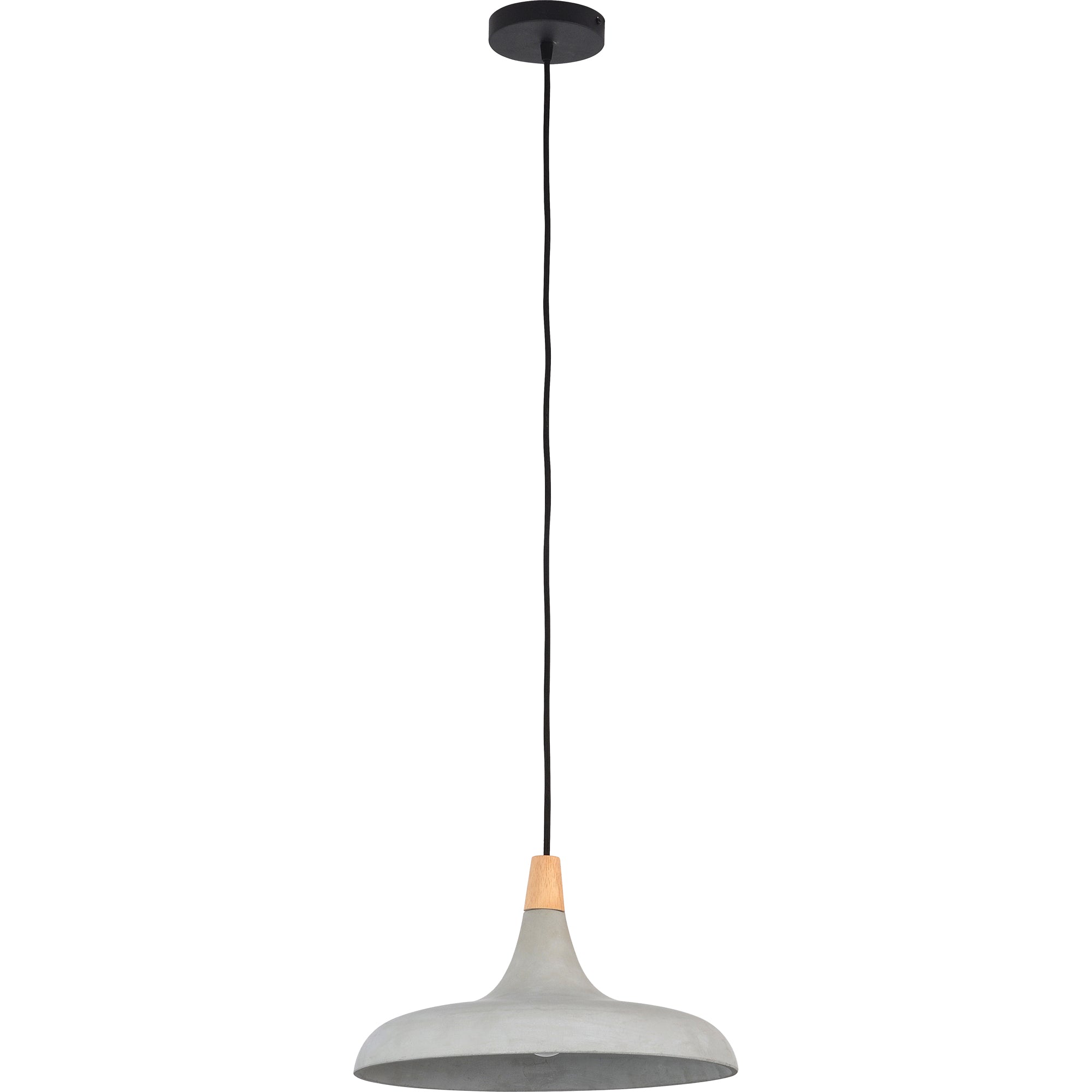 Viola-May Ceiling Fixture in gray concrete with wooden accent, hanging from black cord.