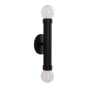 Alika Wall Sconce by Renwil, black metal finish with two round glass bulbs