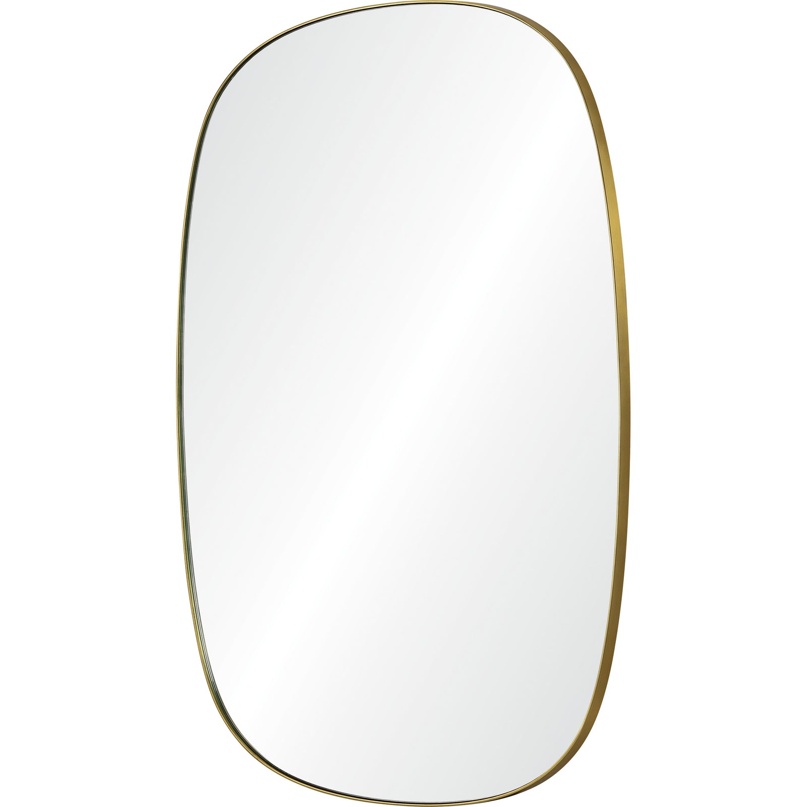 Gallegos Wall Mirror with a smooth, rounded edge and gold trim, reflecting light.