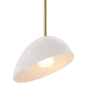 Corio Ceiling Fixture with a white dome shade and visible bulb, hanging from a brass rod.