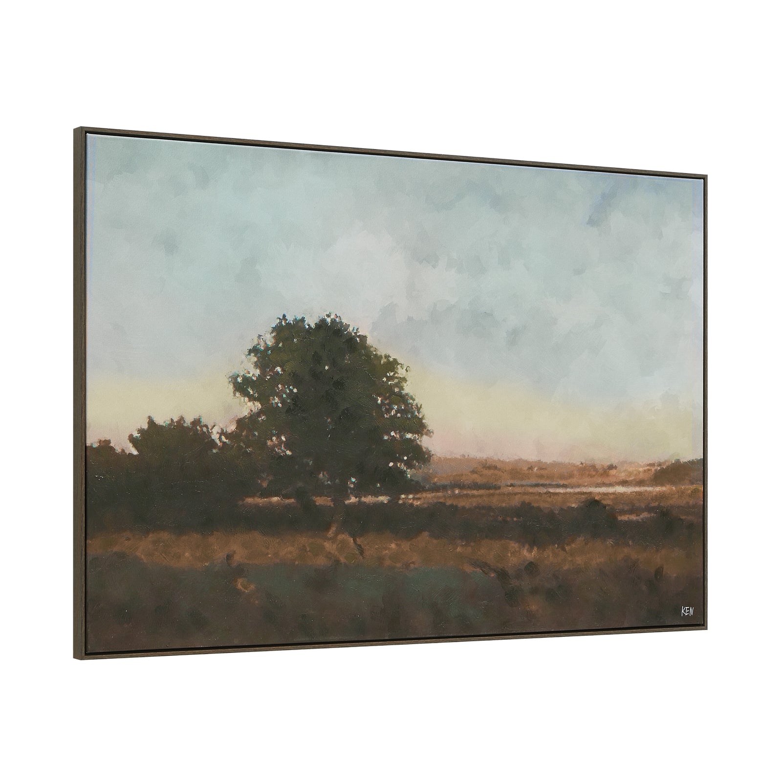 Horizon canvas art featuring a tree silhouette against a soft, cloudy sky.