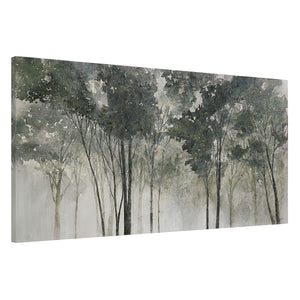 Potter canvas art showcasing a misty forest scene with tall trees