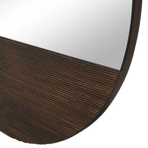 Close-up of Ronda mirror showing the textured wooden base and reflective surface.