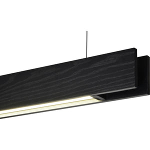 Taya Ceiling Fixture by Renwil, close-up of black wood linear design with light