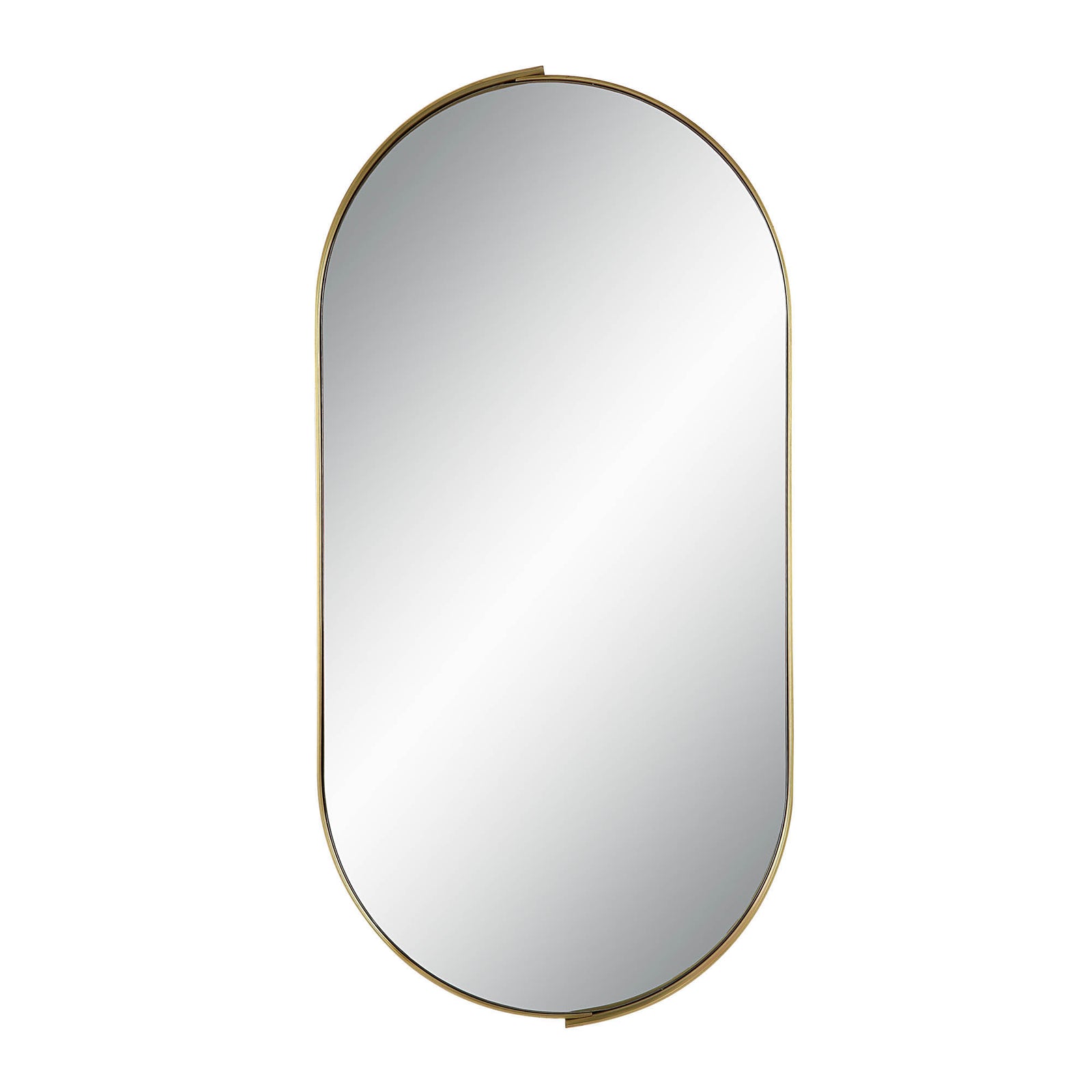 Aleah Wall Mirror with a sleek gold frame, oval shape, and reflective surface.