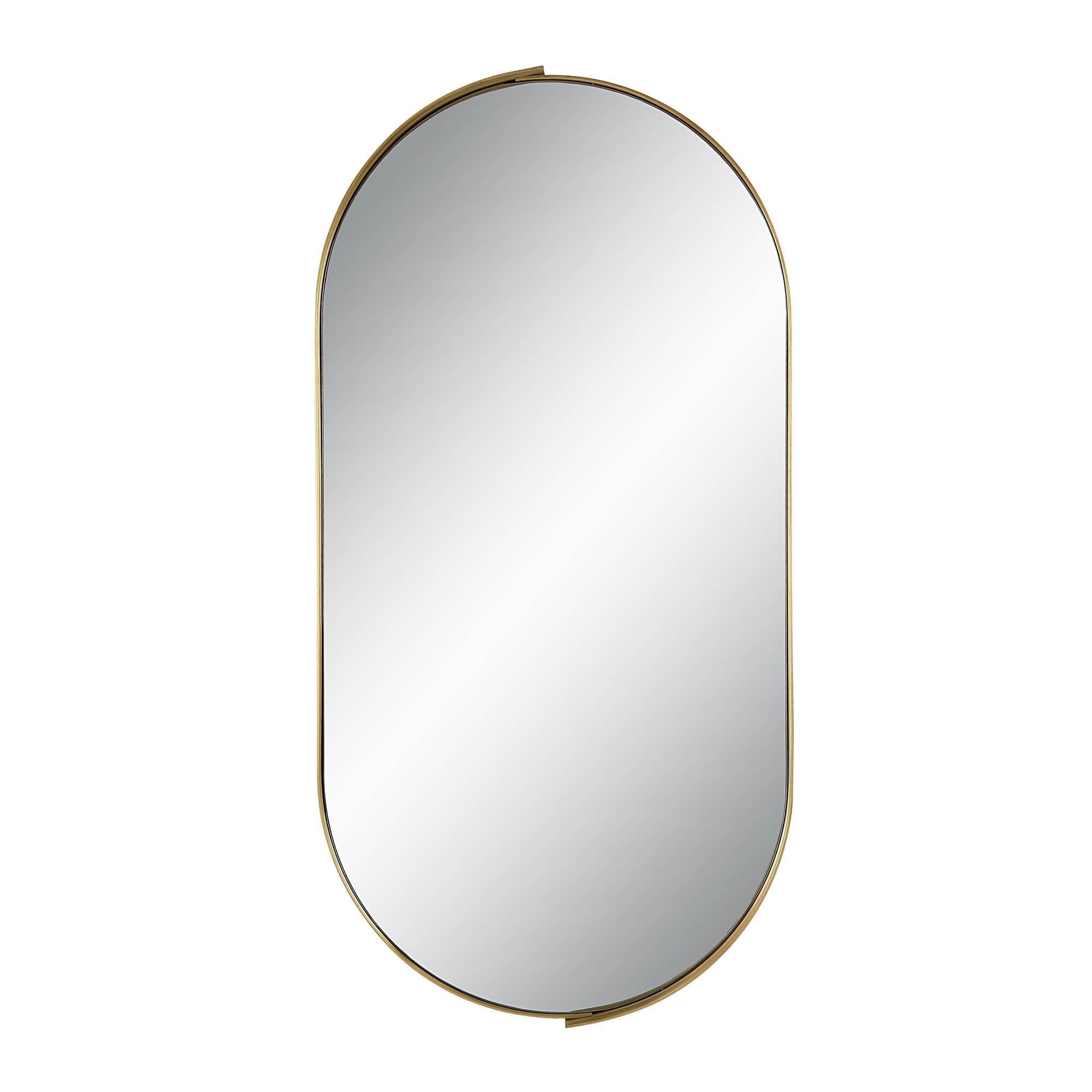 Aleah Wall Mirror with a sleek gold frame, oval shape, and reflective surface.