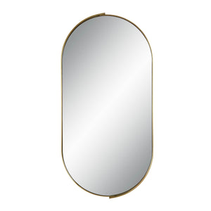 Aleah Wall Mirror with a sleek gold frame, oval shape, and reflective surface.