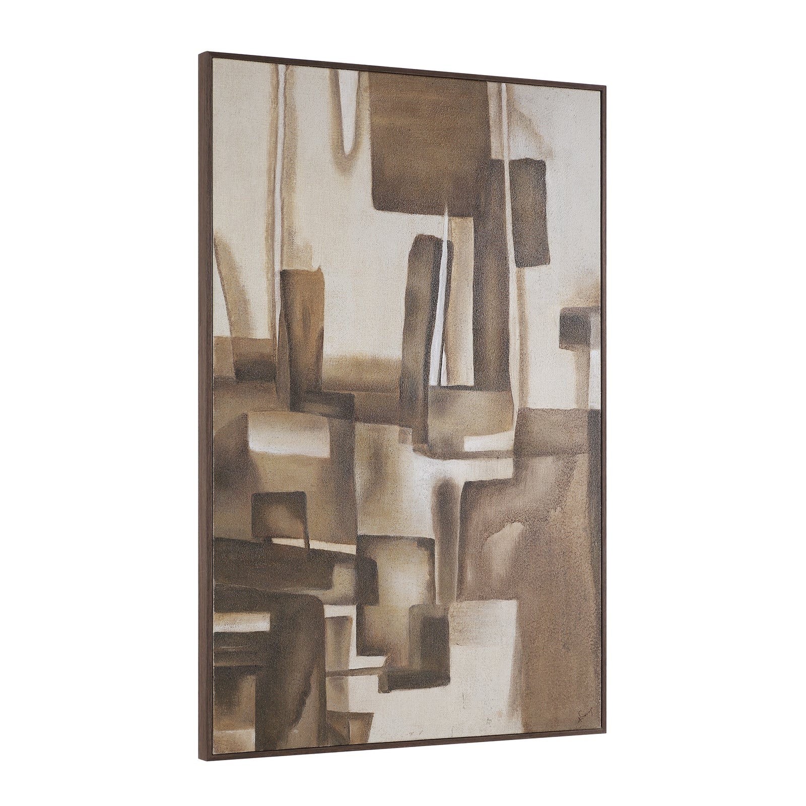 Iberis canvas art featuring abstract shapes in brown and beige tones.