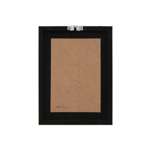 Back view of Bellie wall art frame, featuring a brown backing and hanging hardware.