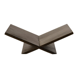 Ocra book holder in dark wood with a unique cross design, showcasing a modern style.