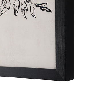 Basset Canvas Art featuring a black frame and detailed leaf illustration on a light background.
