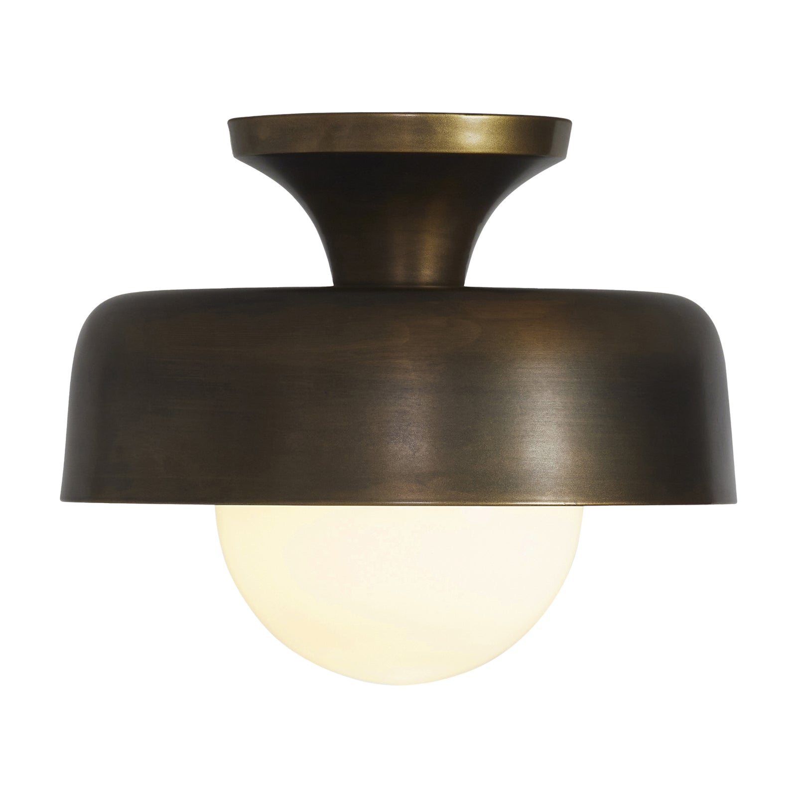 Flare Flush Mount by Renwil in bronze finish with white glass globe.